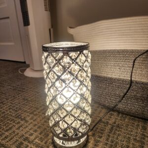 Crystal Cylinder Candle Holder with Silver Accents
